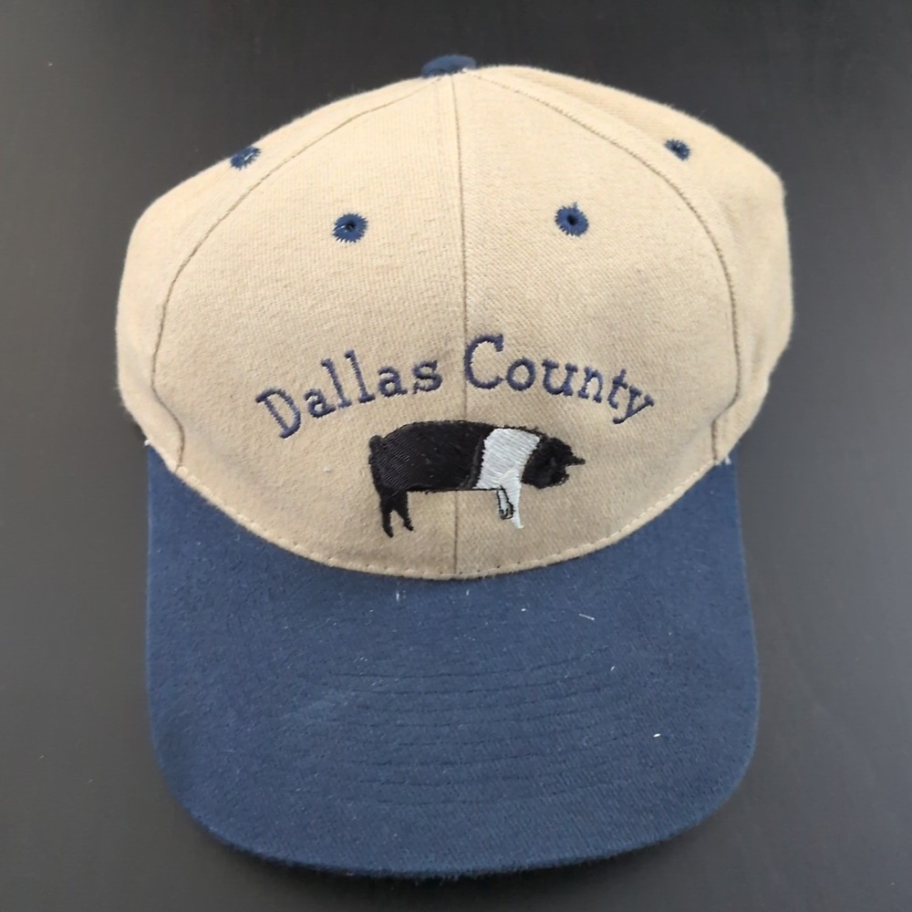 Dallas County Iowa‎ Hog Pork Hat Agriculture Snapback Tan With Blue Brim OSFM